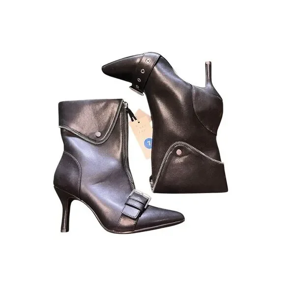 A New Day Women's Black Pointed Toe Moto Ankle Booties - Picture 2 of 4